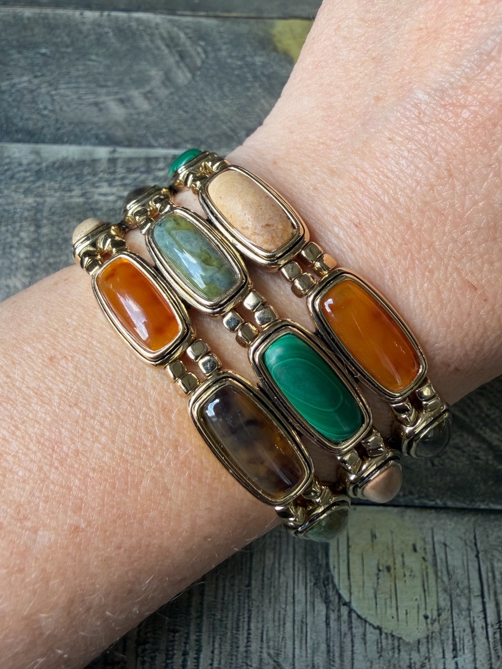 Monet Multicoloured Cabochon Panel Stretch Bracelet